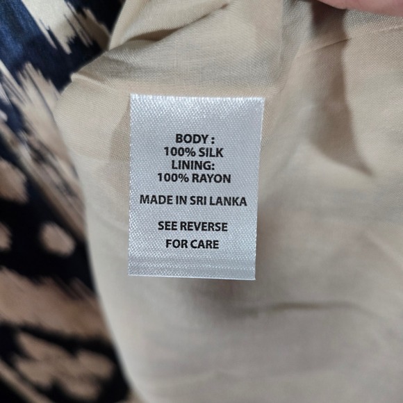 Spartina 449 Silk Maxi Dress Ikat Print Sleeveless V-Neck Beige Navy XXL - Picture 4 of 12